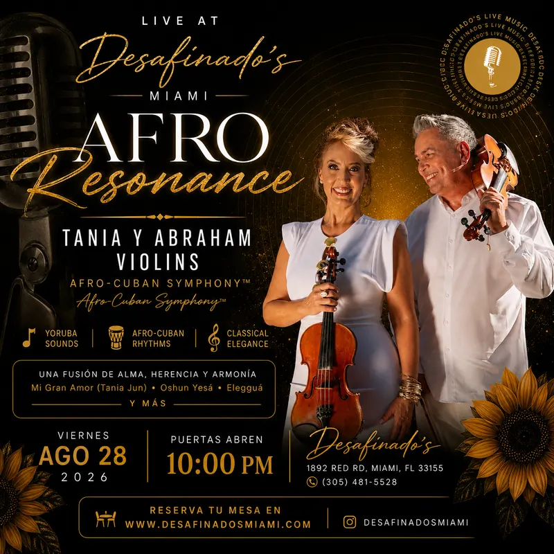 Poster for Afro Resonance, live at Desafinados Miami, August 28, 2026